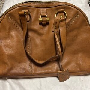 YSL Elegant Tan Leather Women's Bag with gold hardware